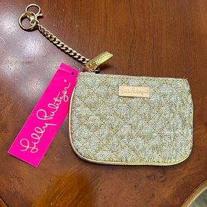 Lilly Pulitzer metallic gold quilted Louise key ID space new with tags